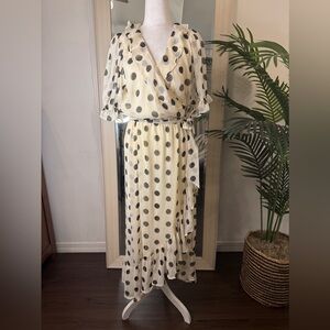 LC Lauren Conrad Cream and Black Polka Dot Asymmetrical Dress